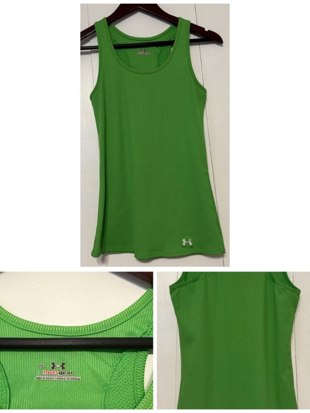 Under Armour HeatGear Green Ribbed Racerback Tank Top Medium